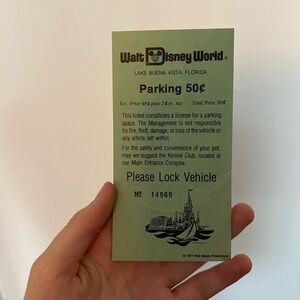 Walt Disney World 1977 Vintage Parking Ticket